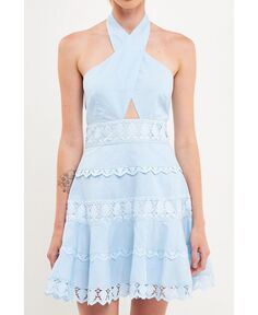 Женское платье с кружевной отделкой через шею с бретелькой на шее endless rose, синий