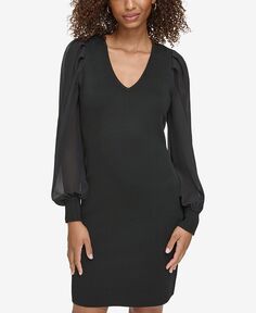Женское платье-свитер с шифоновыми рукавами KARL LAGERFELD PARIS, черный
