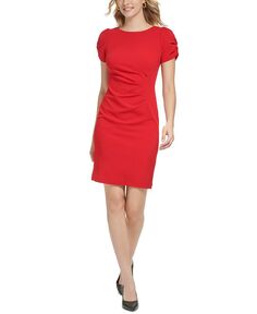 Женское платье-футляр из крепа Scuba с боковыми рюшами KARL LAGERFELD PARIS, красный
