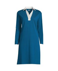 Женское платье-поло Super T с длинными рукавами больших размеров Lands&apos; End, синий