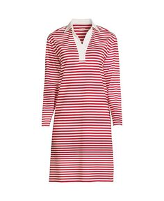 Женское платье-поло Super T с длинными рукавами больших размеров Lands&apos; End, красный