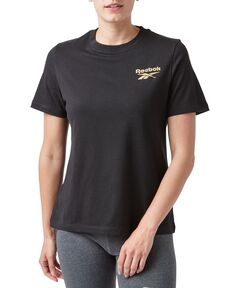 Женская хлопковая футболка с блестящим логотипом Reebok, черный