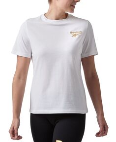 Женская хлопковая футболка с блестящим логотипом Reebok, белый