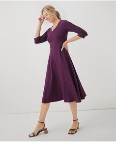 Органический хлопок Fit &amp; Расклешенное вечернее платье миди Pact, фиолетовый