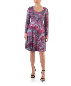 Женское платье-футболка длиной до колена с длинными рукавами 24seven Comfort Apparel, цвет Pink, Gray Multi