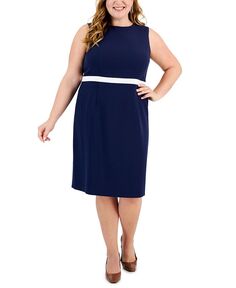 Платье-футляр без рукавов с контрастной талией больших размеров в рамке Kasper, синий