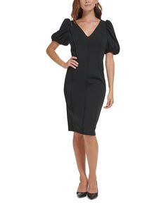Женское платье-футляр с пышными рукавами Calvin Klein, черный
