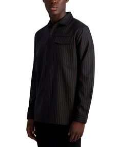 Мужская куртка-рубашка оверсайз в полоску с текстурированным длинным рукавом и нагрудным карманом KARL LAGERFELD PARIS, черный