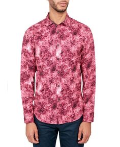 Мужская эластичная рубашка на пуговицах с узором пейсли обычного кроя без утюга Society of Threads, розовый