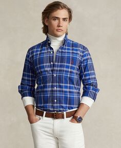 Мужская оксфордская рубашка классического кроя в клетку Polo Ralph Lauren, синий