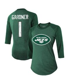 Женская футболка Ahmad Sauce Gardner Green New York Jets с именем и номером игрока, футболка Tri-Blend реглан с рукавами 3/4 Majestic, зеленый