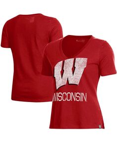 Женская футболка с v-образным вырезом и логотипом Red Wisconsin Badgers Under Armour, красный