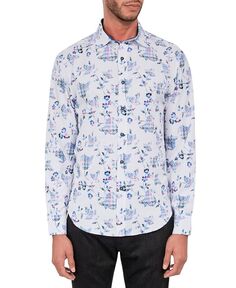 Мужская эластичная рубашка на пуговицах с абстрактным цветочным принтом обычного кроя без утюга Society of Threads, белый