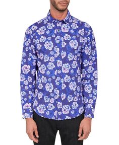 Мужская рубашка обычного кроя на пуговицах без утюга с цветочным принтом и эластичным принтом Society of Threads, фиолетовый