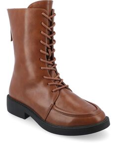 Женские ботинки Nikks Tru Comfort из пеноматериала со шнуровкой и молнией с миндалевидным носком Journee Collection, коричневый
