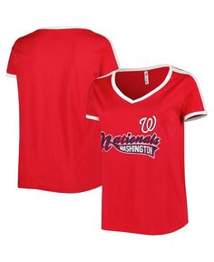 Женская красная футболка Washington Nationals больших размеров с v-образным вырезом Soft As A Grape, красный