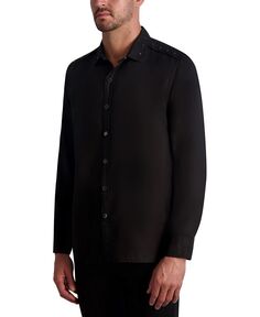 Мужская приталенная рубашка с длинными рукавами и заклепками спереди KARL LAGERFELD PARIS, черный