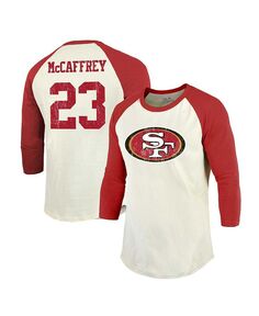 Мужские нитки Christian McCaffrey Cream, Scarlet San Francisco 49ers Имя и номер игрока Футболка реглан с рукавами 3/4 Majestic, белый