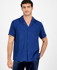 Мужская атласная рубашка из змеиной кожи с рукавами и пуговицами спереди I.N.C. International Concepts, синий