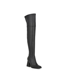 Женские классические ботинки выше колена на блочном каблуке Begone Nine West, цвет Black Smooth- Faux Leather