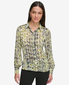 Женская рубашка на пуговицах с абстрактным принтом DKNY, мультиколор