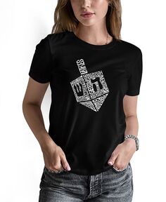 Женская футболка с короткими рукавами Hanukkah Dreidel Word Art LA Pop Art, черный