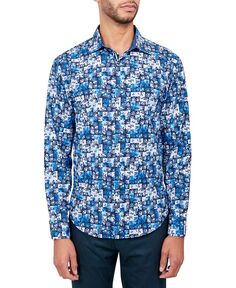 Мужская рубашка на пуговицах с принтом в стиле пэчворк и классическим принтом без утюга Society of Threads, синий