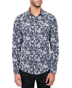 Мужская рубашка на пуговицах с принтом в стиле пэчворк и классическим принтом без утюга Society of Threads, цвет Black