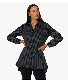 Женская рубашка True Form из хлопковой поплиновой пряжи в полоску с краской Stella Carakasi, черный