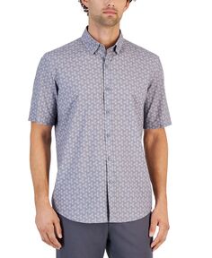 Мужская эластичная рубашка на пуговицах с короткими рукавами и геометрическим принтом Alfatech Alfani, серый