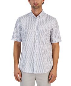 Мужская эластичная рубашка на пуговицах с короткими рукавами и геометрическим принтом Alfatech Alfani, белый