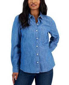 Женская хлопковая рубашка на пуговицах Style &amp; Co, цвет Jean