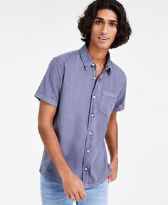 Мужская льняная рубашка Blake из шамбре с короткими рукавами и пуговицами спереди Sun + Stone, цвет Fin
