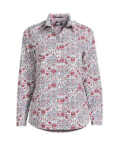 Женская рубашка с миниатюрными морщинами и без железных пуговиц спереди Lands&apos; End, мультиколор