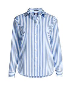 Женская рубашка больших размеров без морщин без железных пуговиц спереди Lands&apos; End, синий