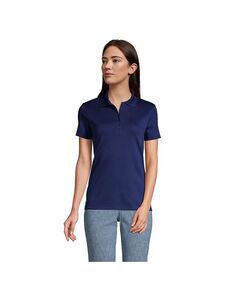 Женская рубашка-поло из хлопка с короткими рукавами Supima для высоких женщин Lands&apos; End, синий