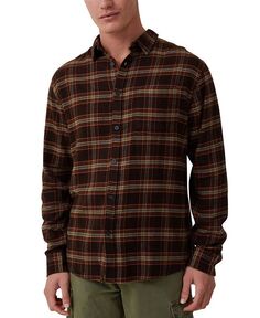 Мужская рубашка с длинным рукавом Camden COTTON ON, цвет Chocolate Textured Check