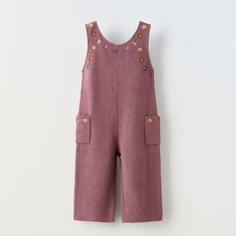 Комбинезон Zara Embroidered Knit, темно-розовый