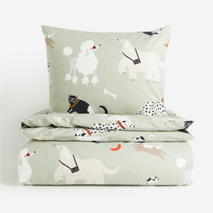 Комплект односпального постельного белья H&amp;M Home Patterned Cats And Dogs, светло-зеленый