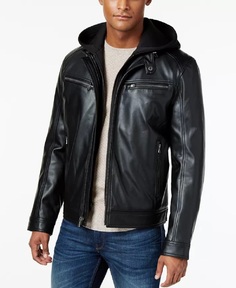 Куртка-бомбер Michael Michael Kors Faux-leather Hooded, черный