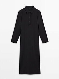 Платье Massimo Dutti Polo Collar Midi With Slit, черный
