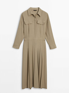 Платье-рубашка Massimo Dutti Box Pleat, светло-коричневый