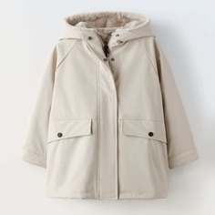 Куртка Zara Rubberised With Faux Fur, светло-бежевый