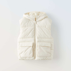 Жилет Zara Long Puffer, светло-бежевый