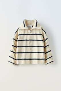 Свитер для девочки Zara Striped Knit, экрю / синий