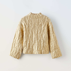 Свитер для девочки Zara Metallic Cable-knit, золотистый