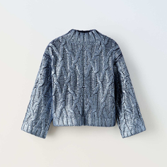 Свитер для девочки Zara Metallic Cable-knit, чернильно-синий