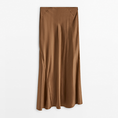 Юбка Massimo Dutti Long Satin-finish Silk - Studio, коричневый