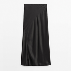 Юбка Massimo Dutti Long Satin-finish Silk - Studio, черный