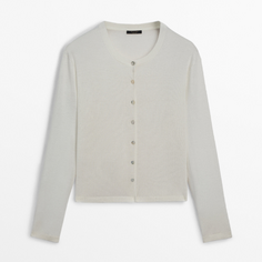 Кардиган Massimo Dutti Plain Knit Button-up, кремовый